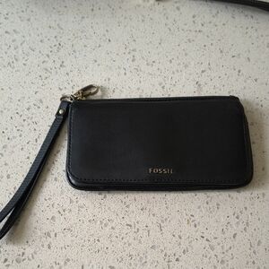 Fossil Black Leather Wristlet Wallet